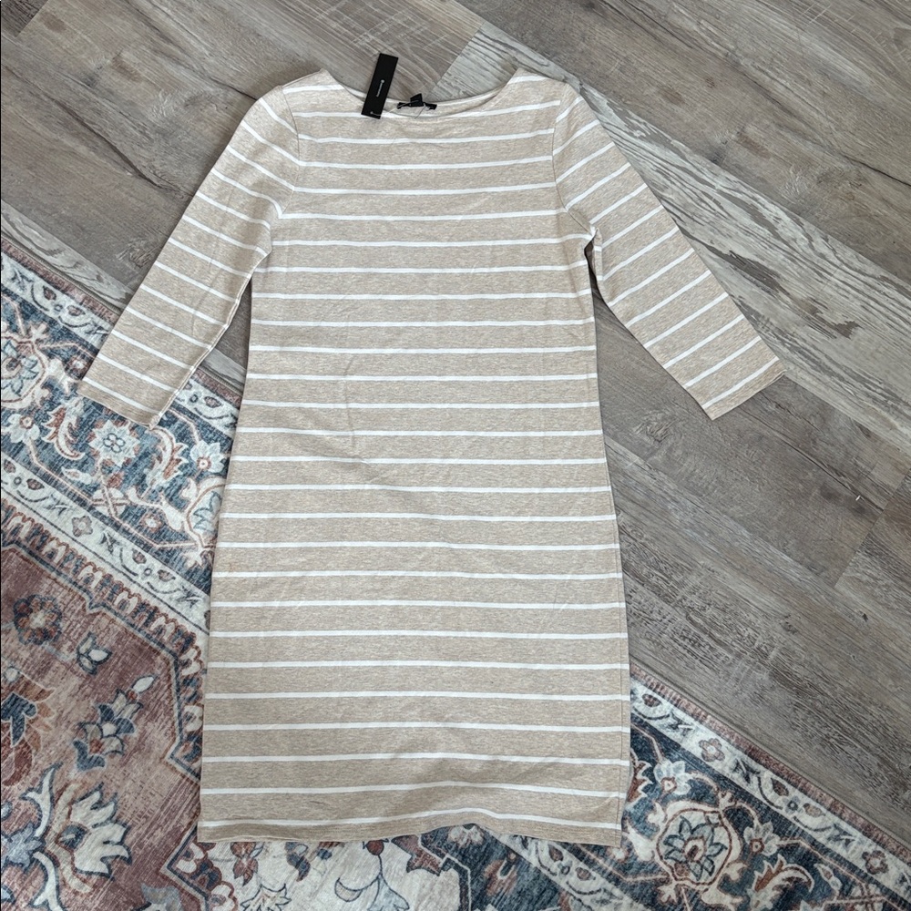 NWT IMNYC 3/4 Sleeve Midi Dress Size XS Striped Tan & White